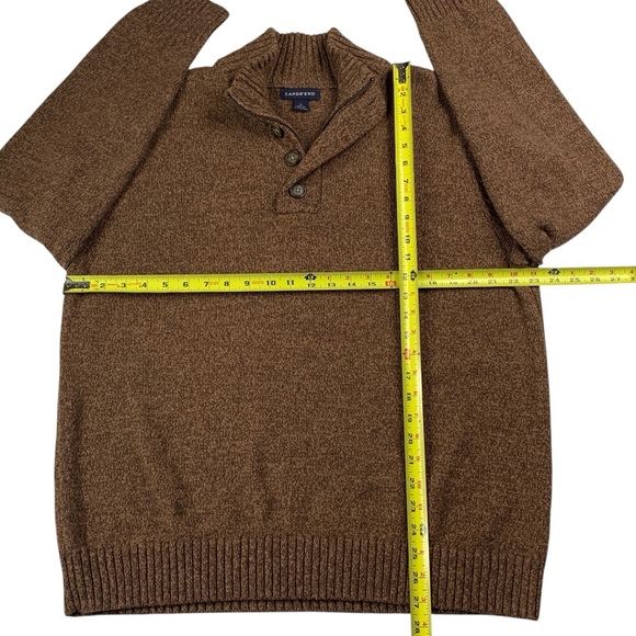 Lands' End Mens Brown Marled 1/4 Zip Button Sweater L Cotton Wool Blend Classic - Picture 5 of 9